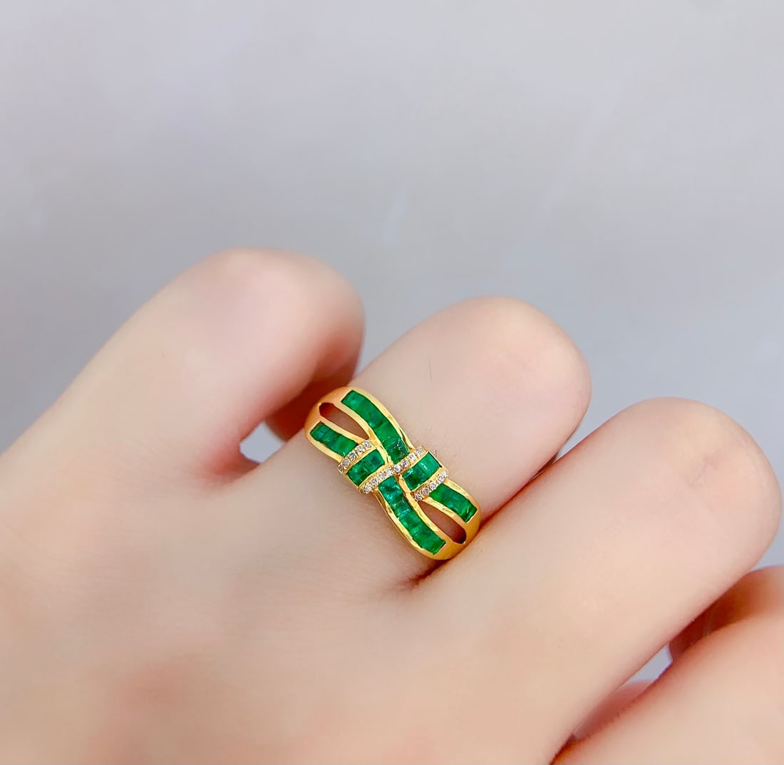 18K gold natural emerald ring - 6