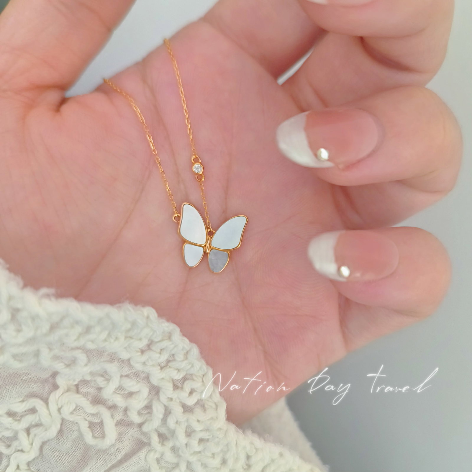 18K gold natural white pearl diamond necklace - 2