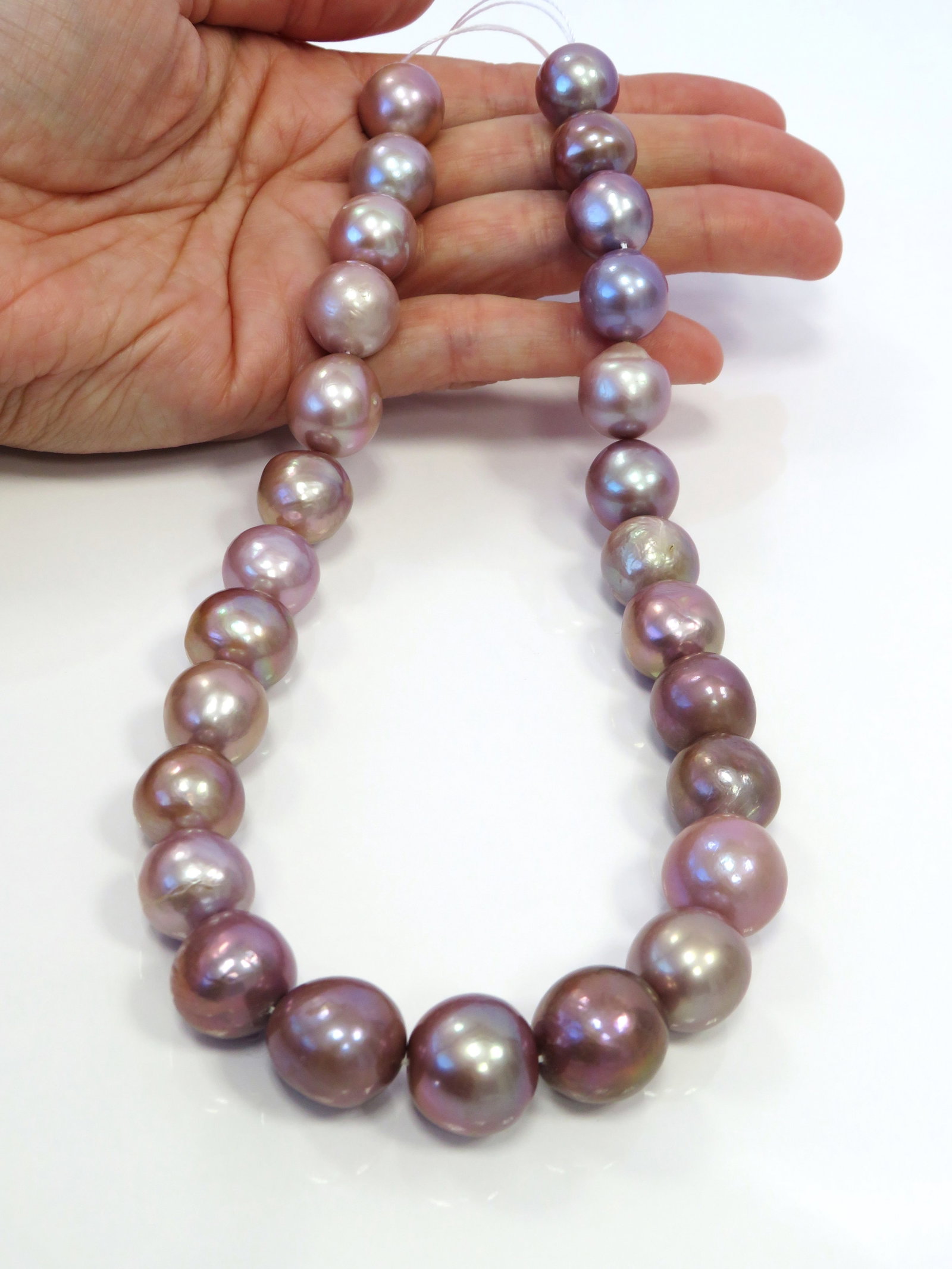 14-16mm Oval/Drop Semi-Baroque Medium-Dark Purple/Pink Fresh Water Pearl Necklace Strand - 3