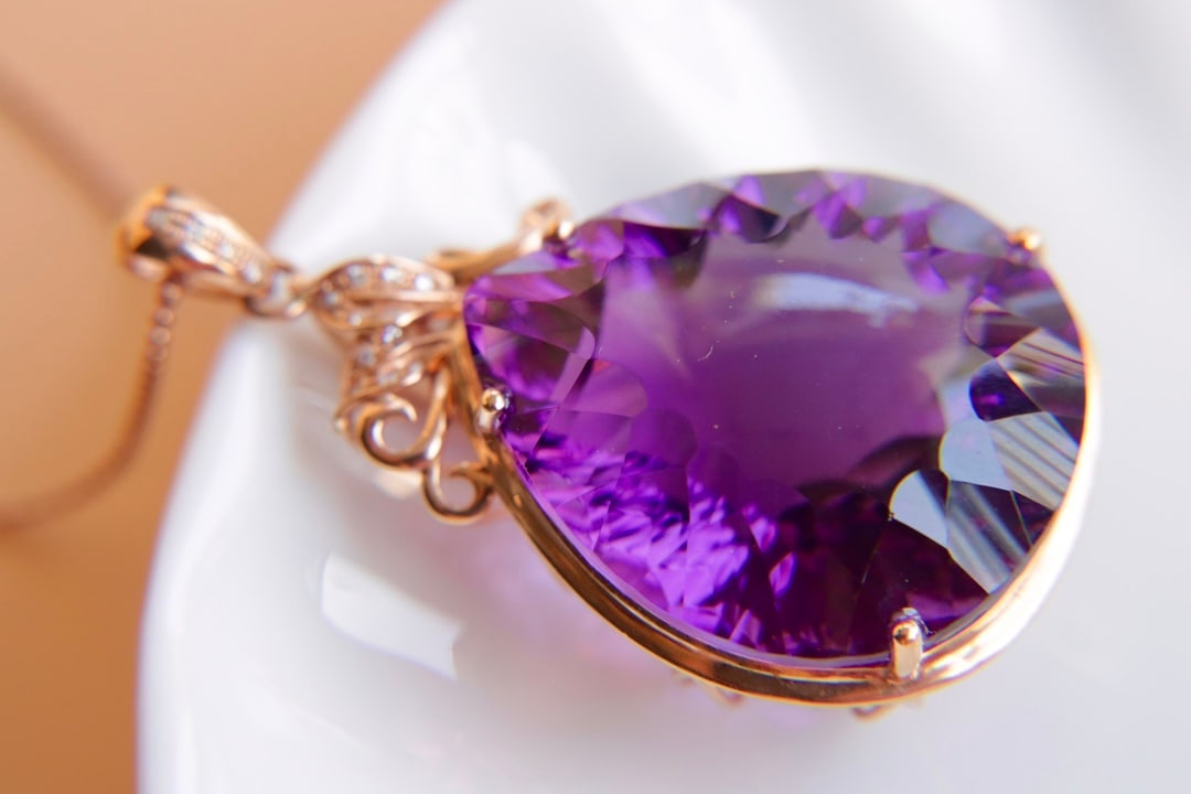 18K gold amethyst diamond pendant (chain not included) - 2