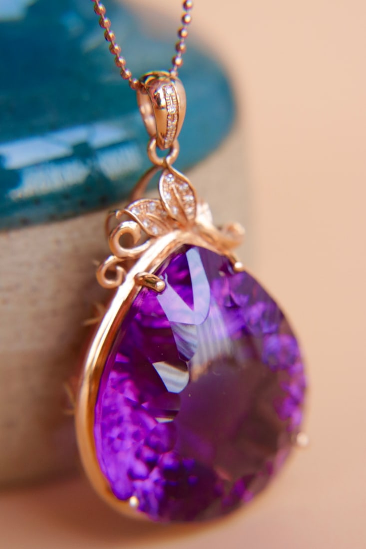 18K gold amethyst diamond pendant (chain not included) - 3
