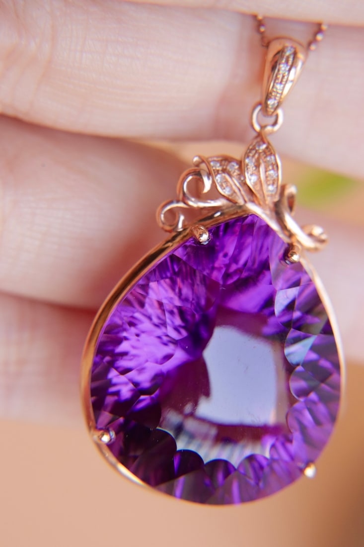 18K gold amethyst diamond pendant (chain not included) - 4