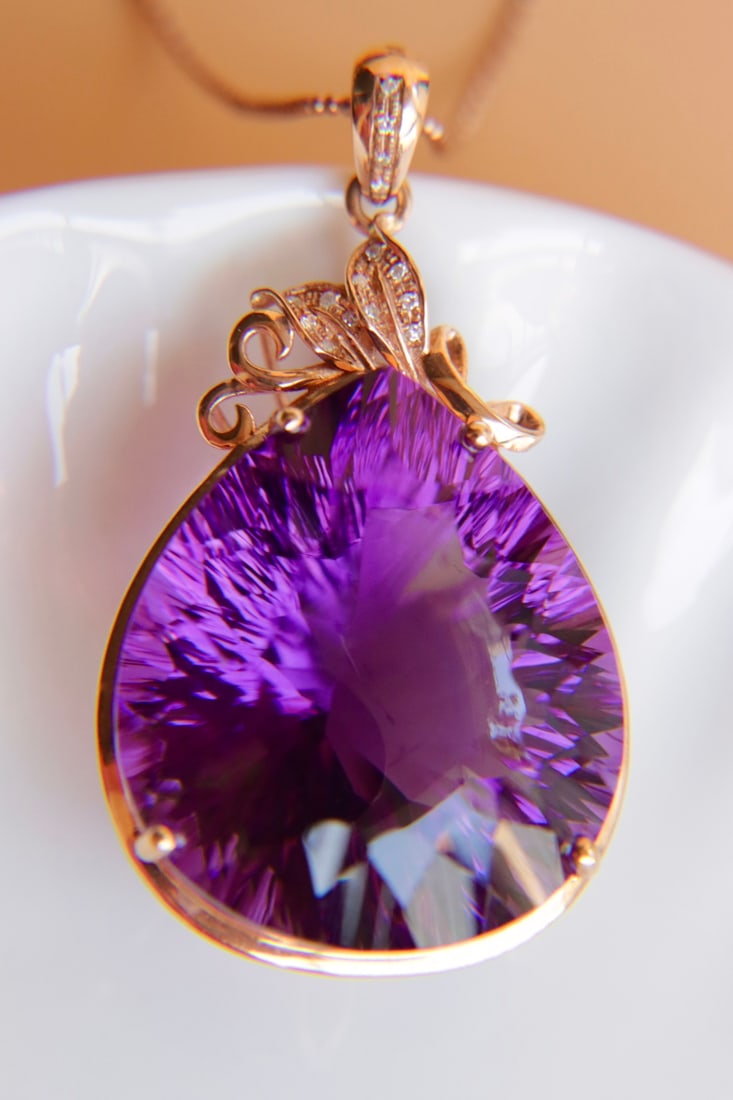 18K gold amethyst diamond pendant (chain not included) - 5