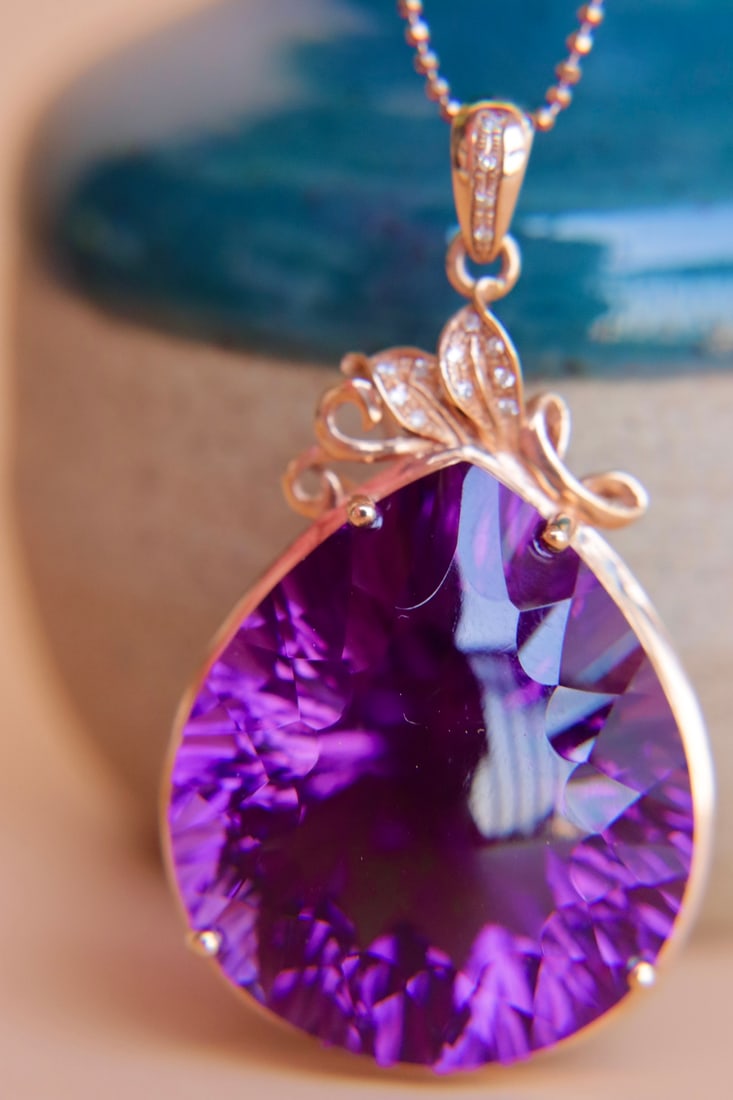 18K gold amethyst diamond pendant (chain not included) - 6