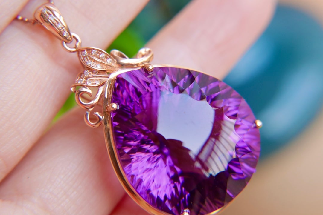 18K gold amethyst diamond pendant (chain not included) - 7