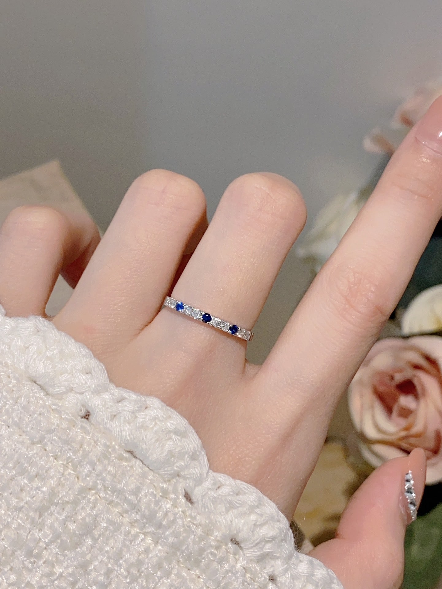 18K gold sapphire diamond ring - 8