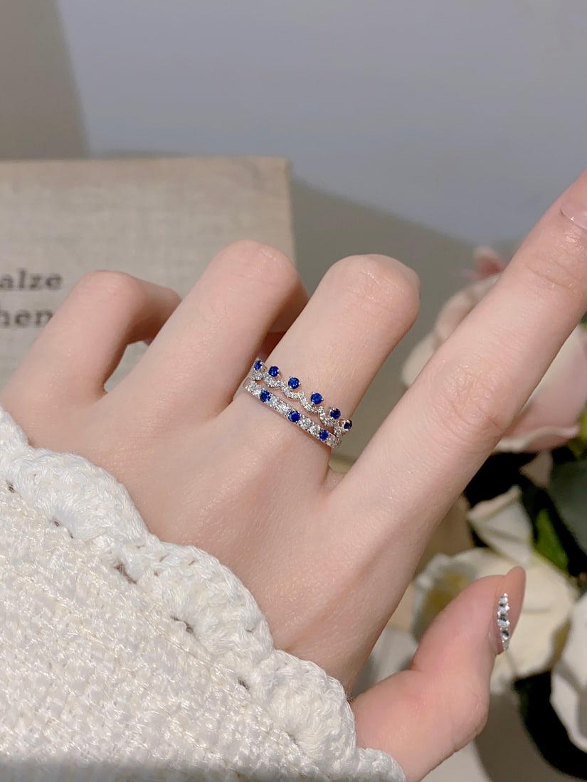 18K gold sapphire diamond ring - 9