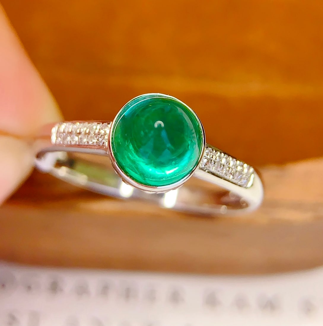18K gold natural emerald ring - 2