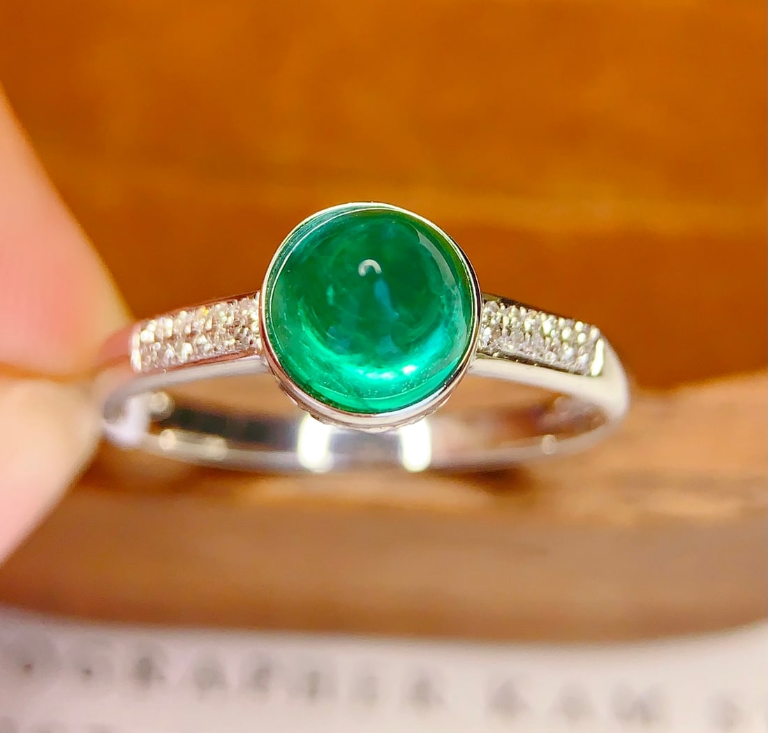 18K gold natural emerald ring - 4