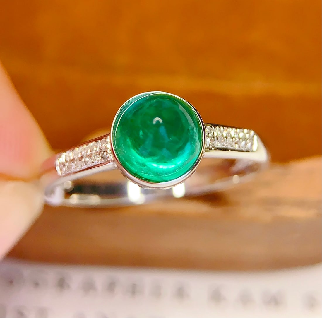18K gold natural emerald ring - 5