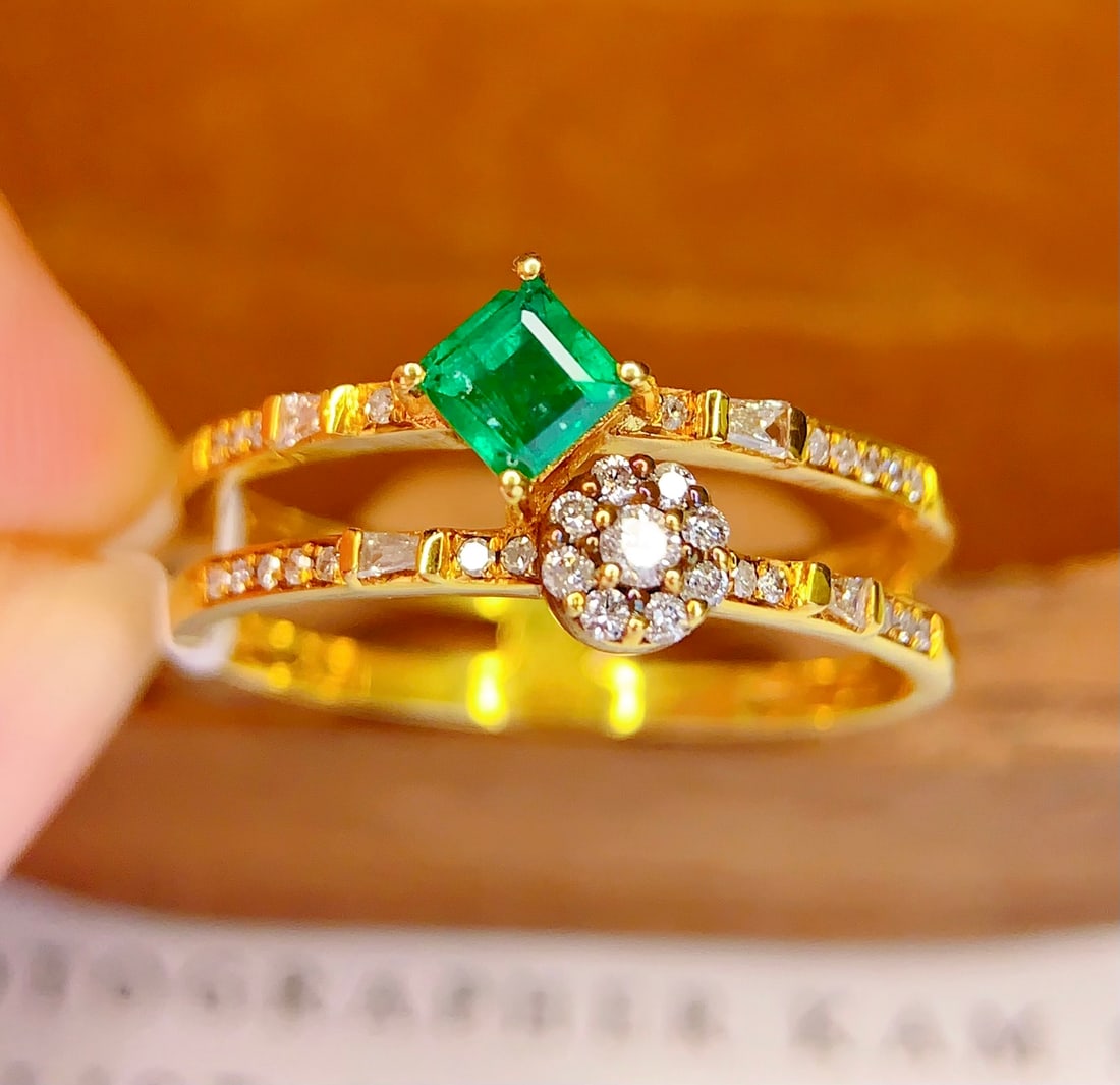 18K gold emerald ring - 5