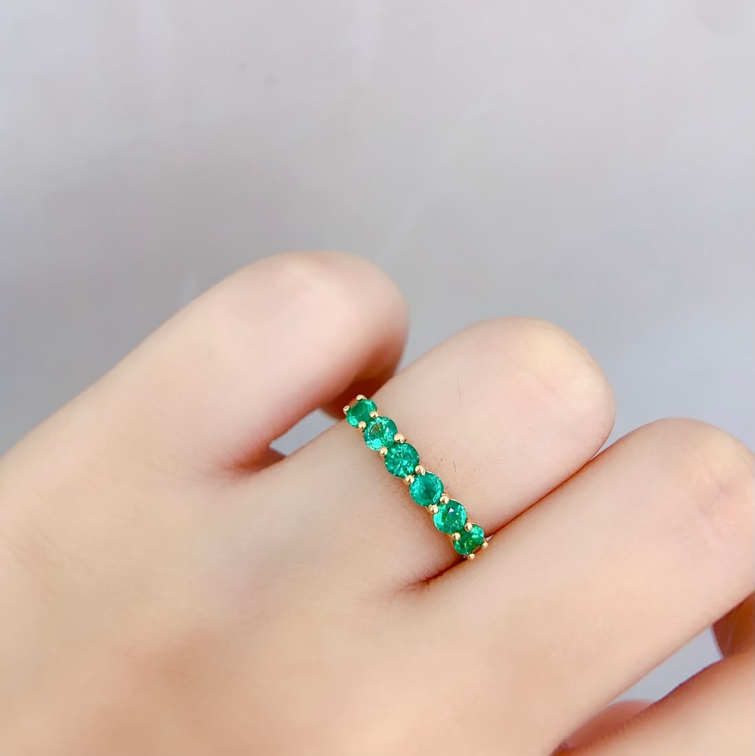 18K Gold Natural Emerald Ring - 6