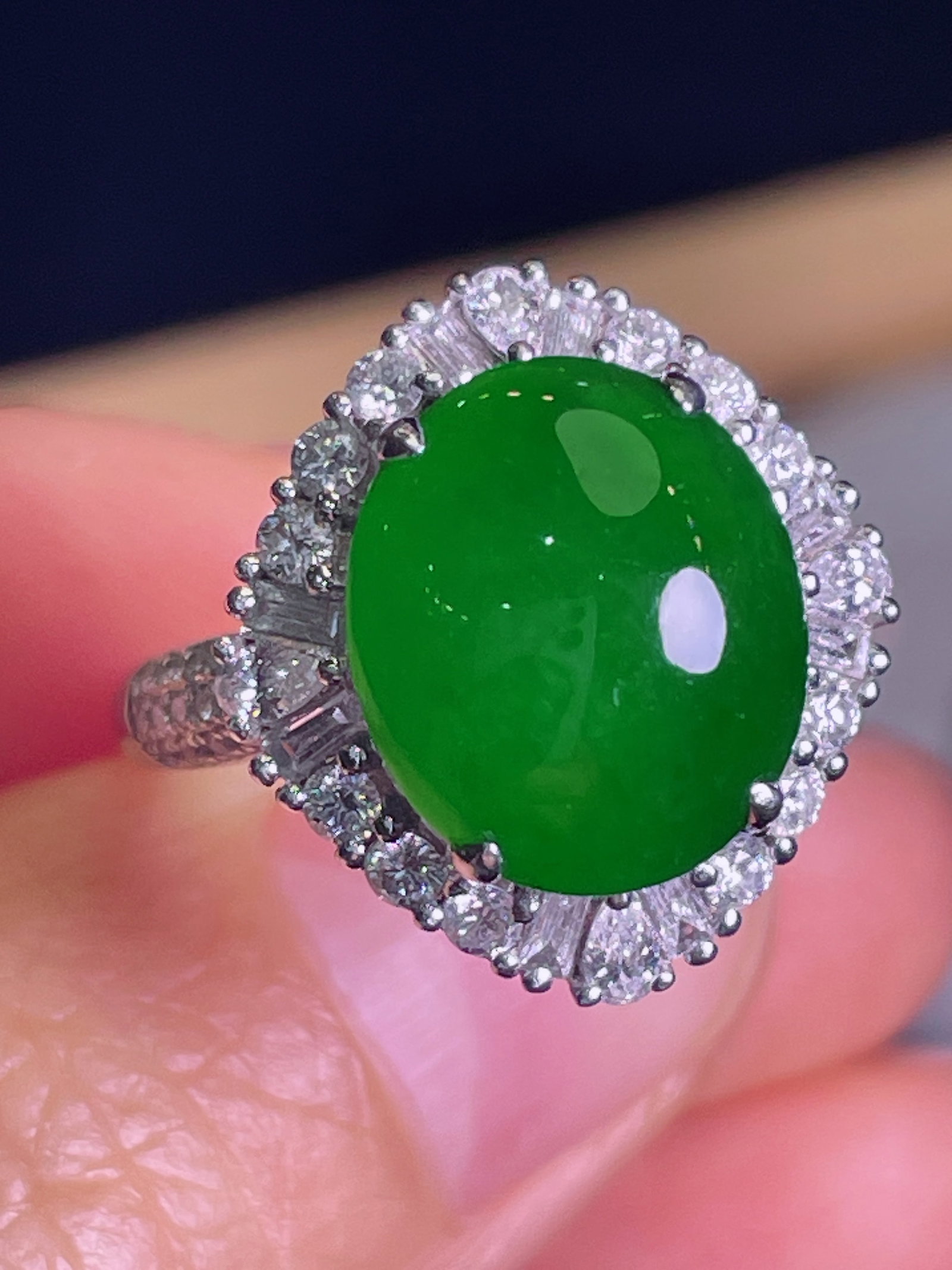 18k gold inlaid diamond jade ring - 2
