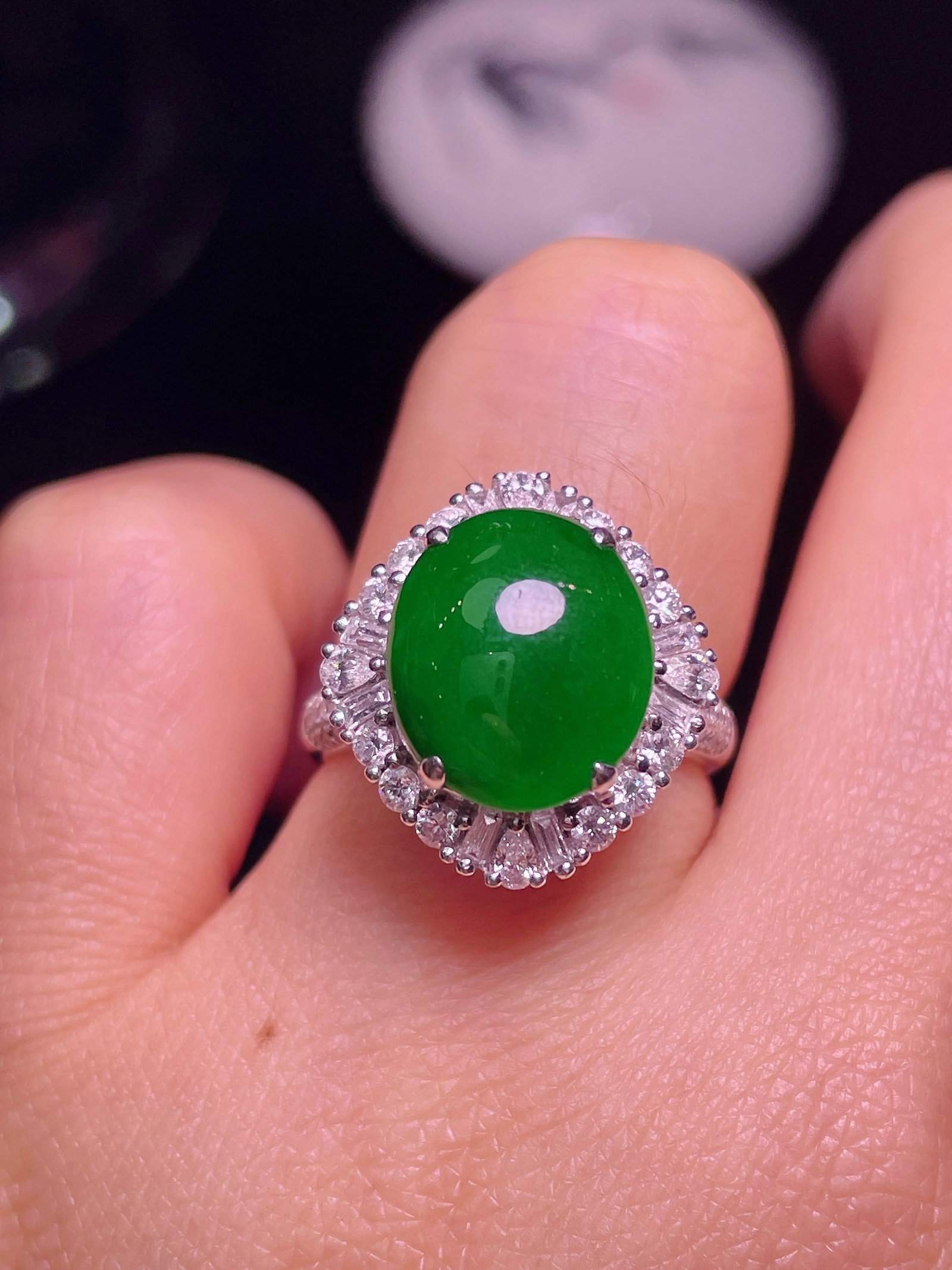 18k gold inlaid diamond jade ring - 5