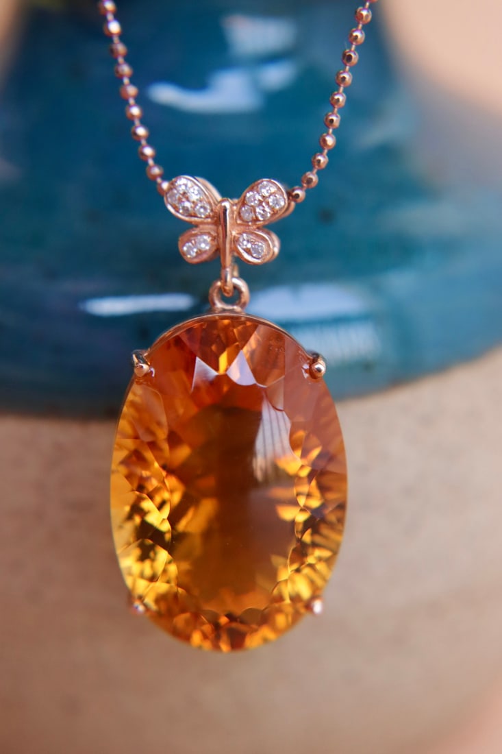 18K Gold Yellow Crystal Diamond Pendant (chain not included) - 2