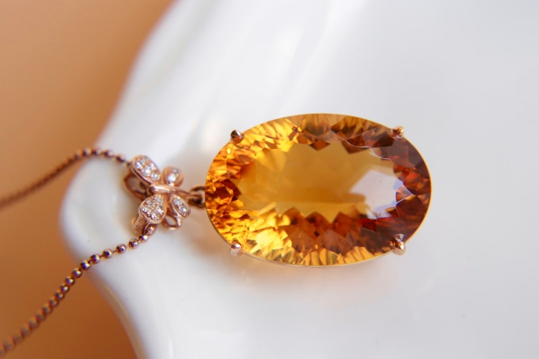 18K Gold Yellow Crystal Diamond Pendant (chain not included) - 3