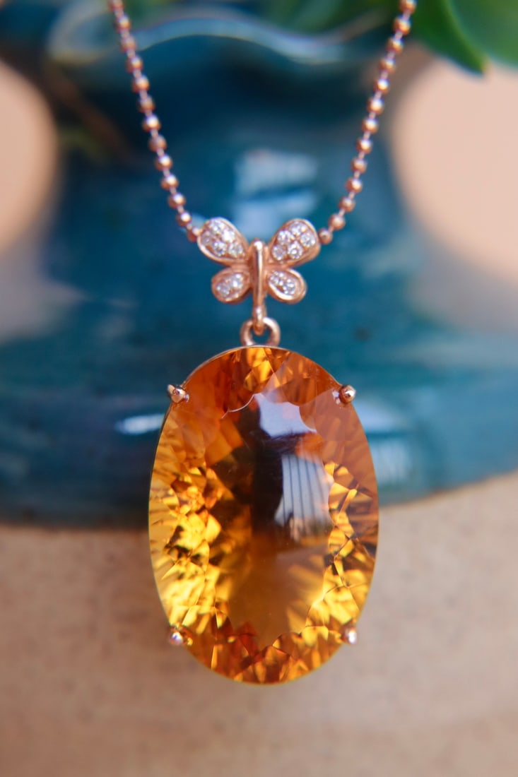 18K Gold Yellow Crystal Diamond Pendant (chain not included) - 4
