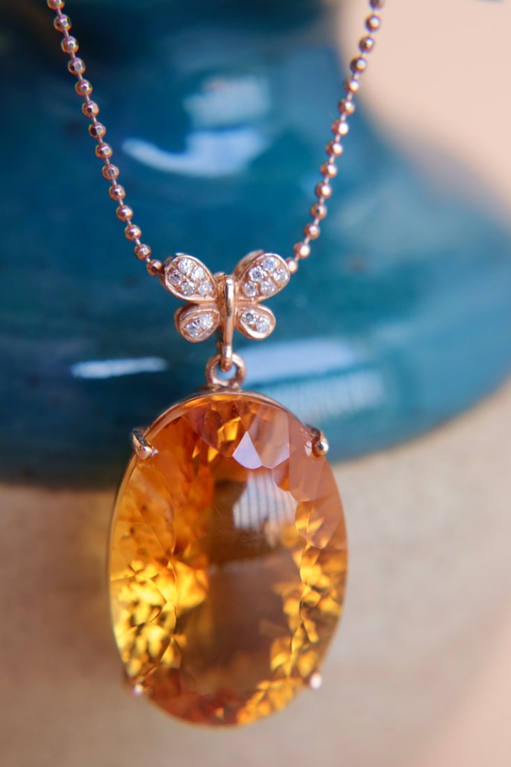 18K Gold Yellow Crystal Diamond Pendant (chain not included) - 5