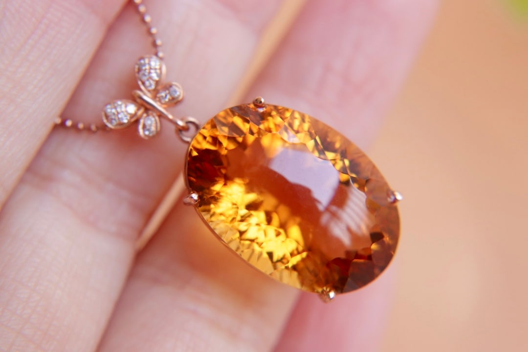 18K Gold Yellow Crystal Diamond Pendant (chain not included) - 6