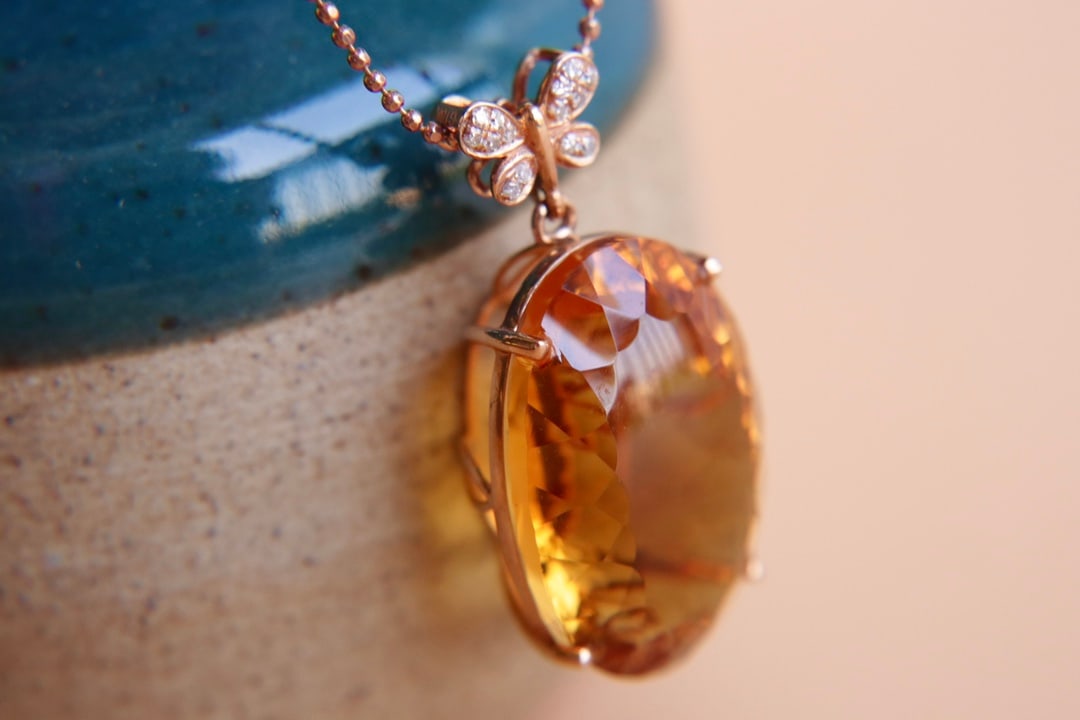 18K Gold Yellow Crystal Diamond Pendant (chain not included) - 7