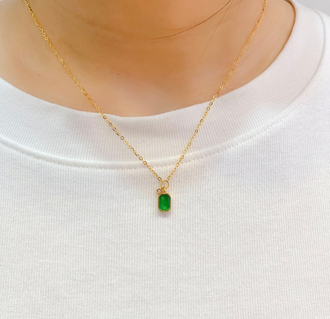 18K gold emerald collarbone necklace - 6