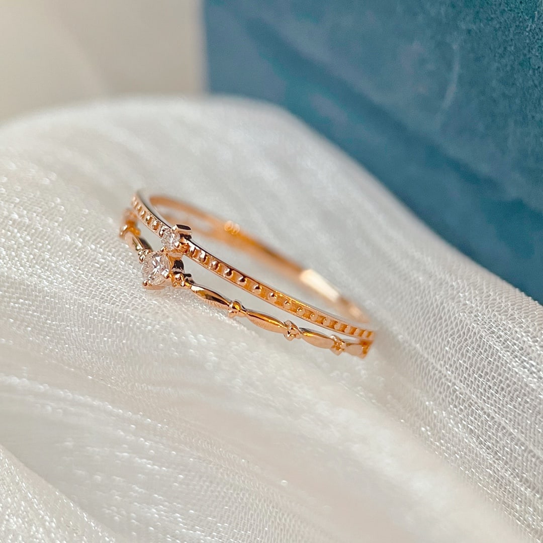 18K Gold Diamond Double Layer Ring - 2