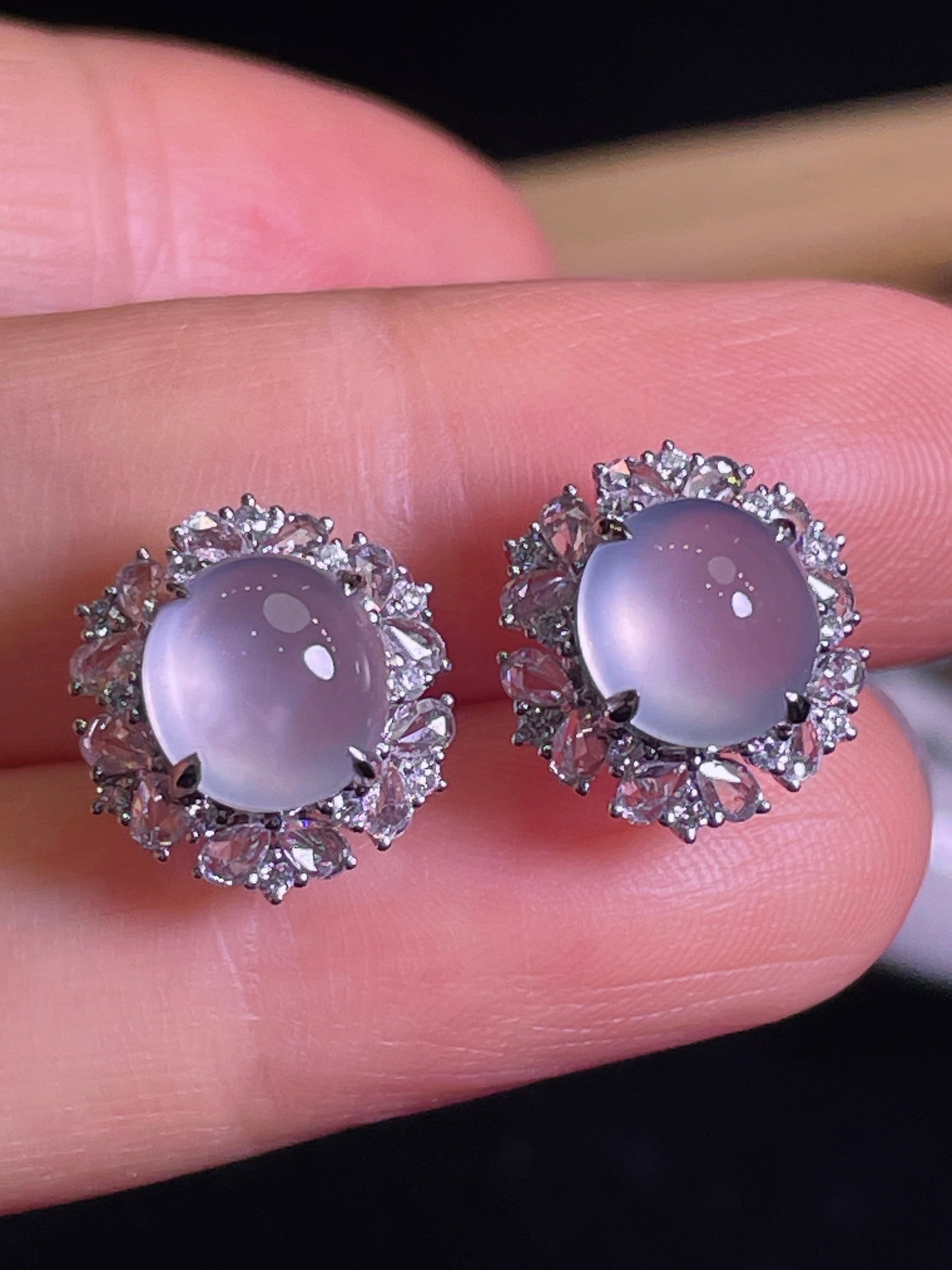 18k gold inlaid diamond jade earrings - 2
