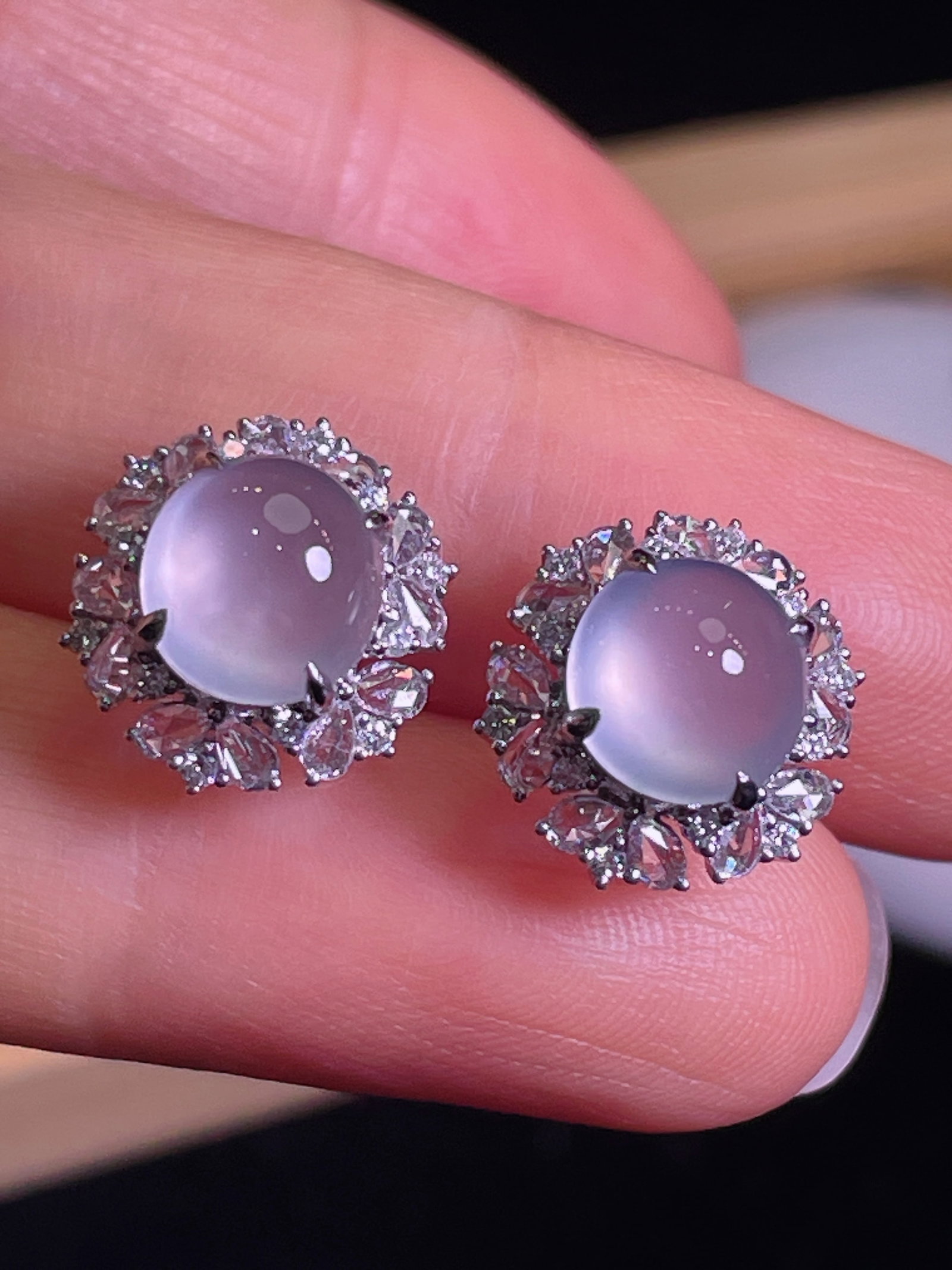 18k gold inlaid diamond jade earrings - 3