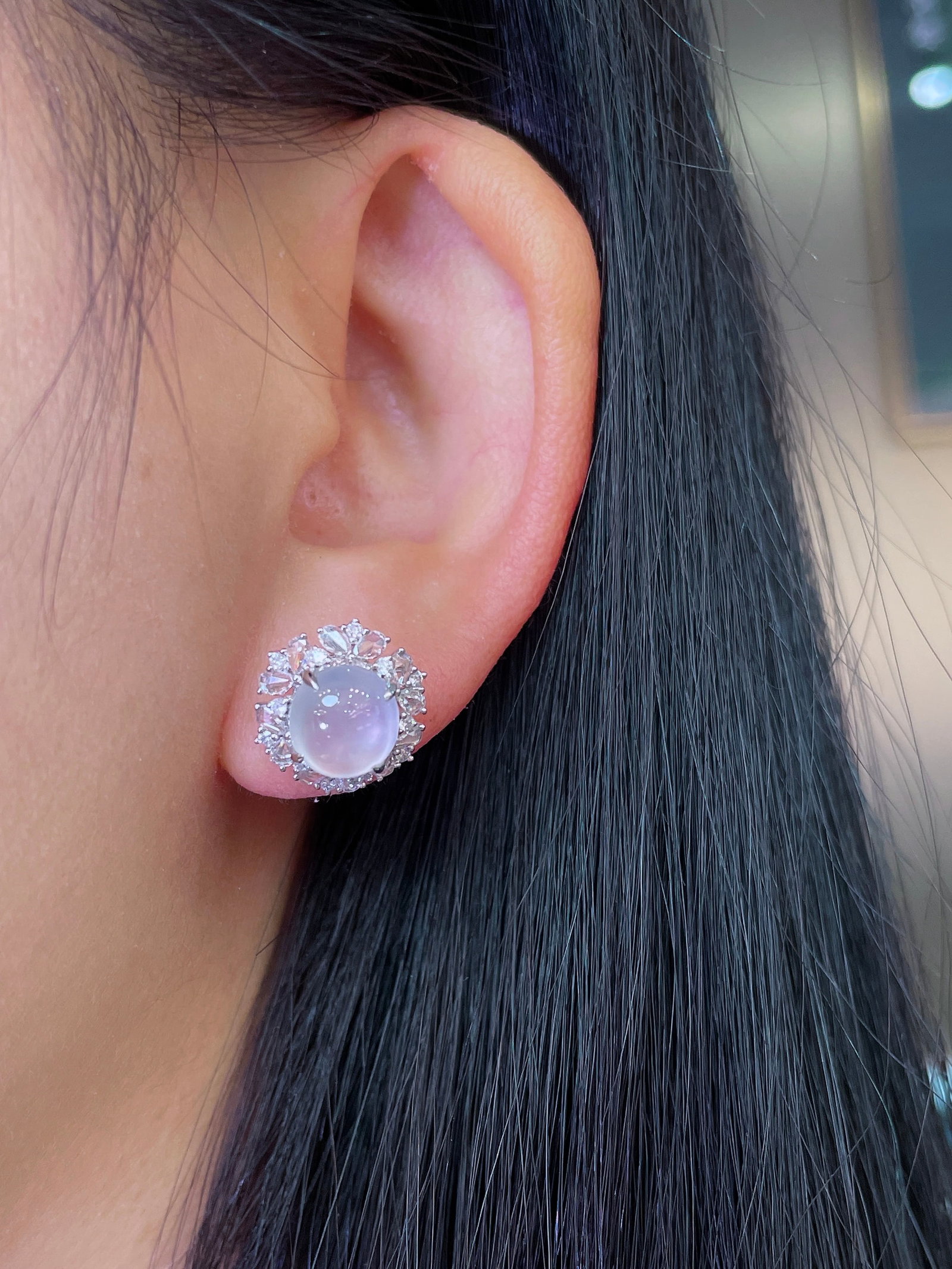18k gold inlaid diamond jade earrings - 5