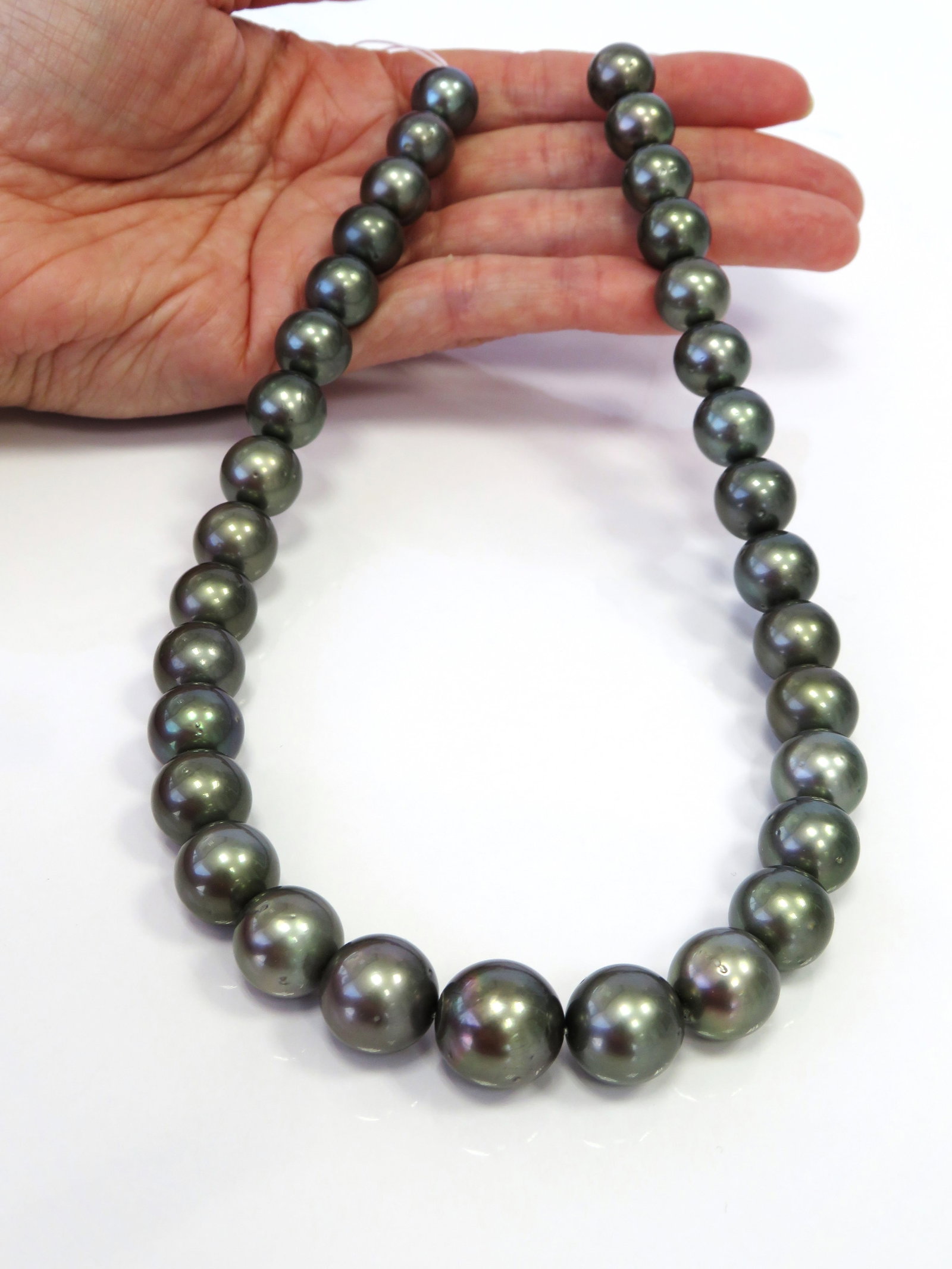 12-14mm Round Medium Dark Tahitian Pearl Necklace Strand - 3