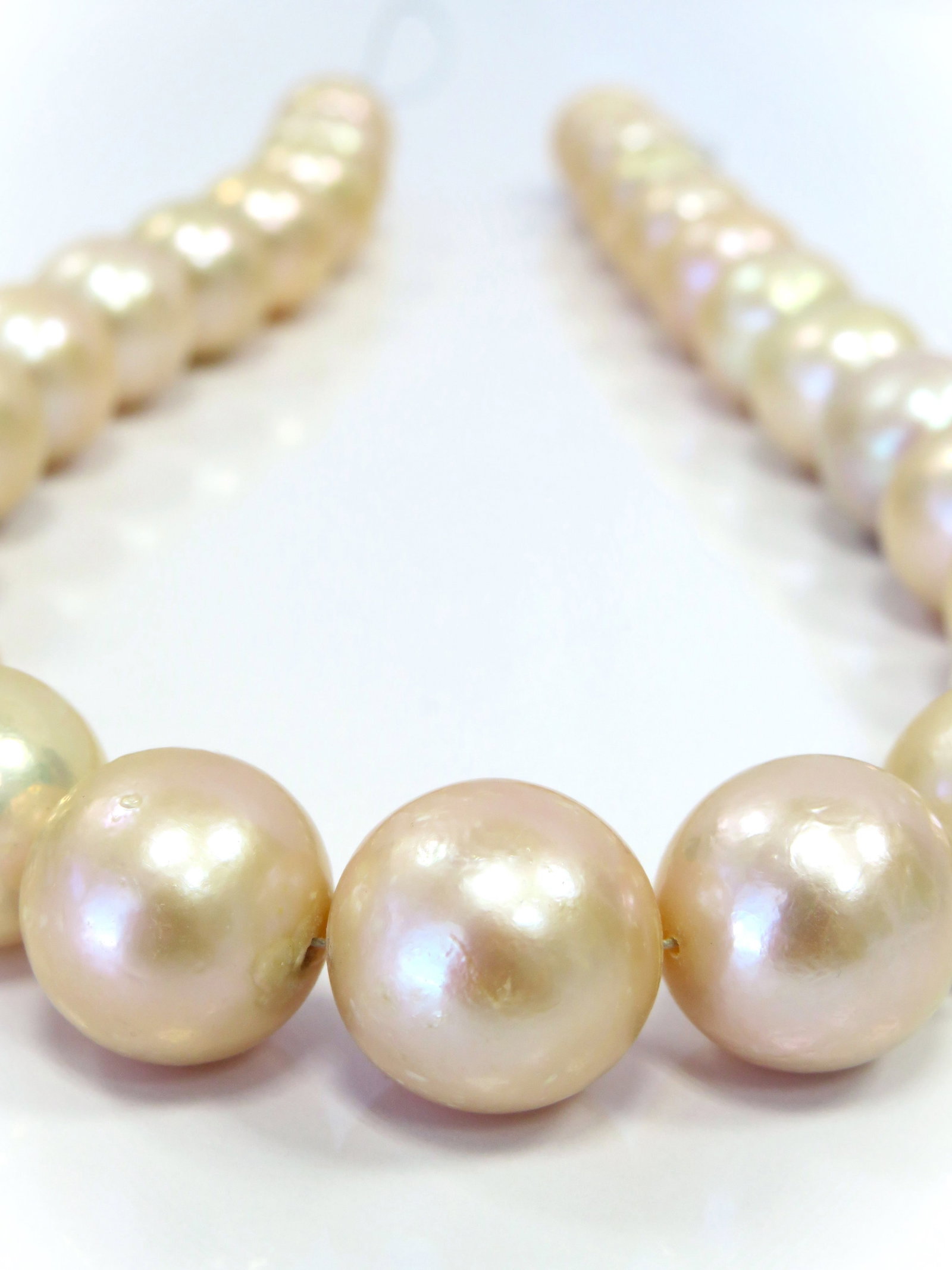 14-16mm Round/Near-Round Light Peach/Pink Fresh Water Pearl Necklace Strand - 2