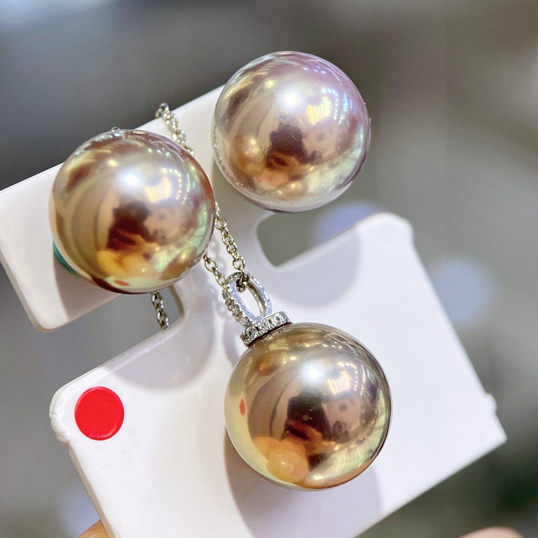 18K white gold freshwater pearl pendant and earring set - 3
