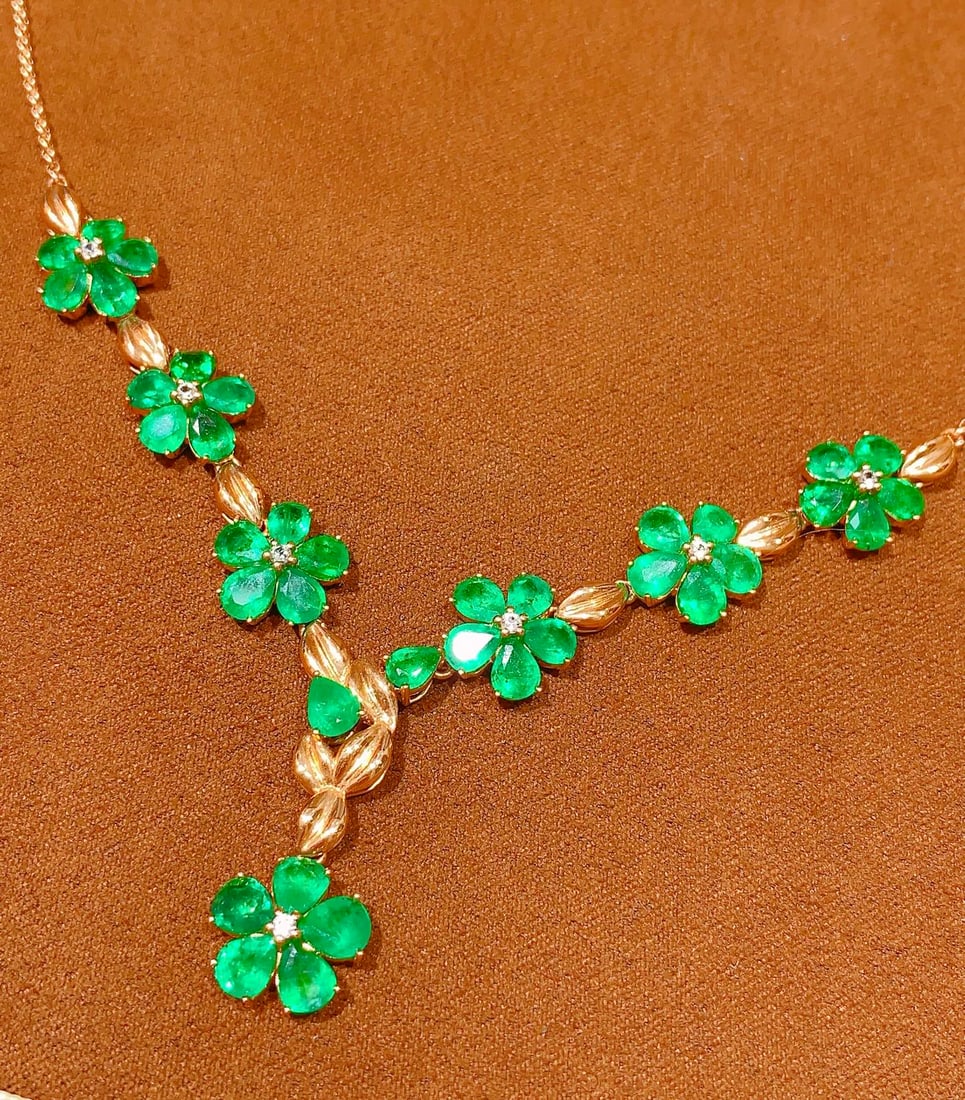 18K gold emerald necklace - 2