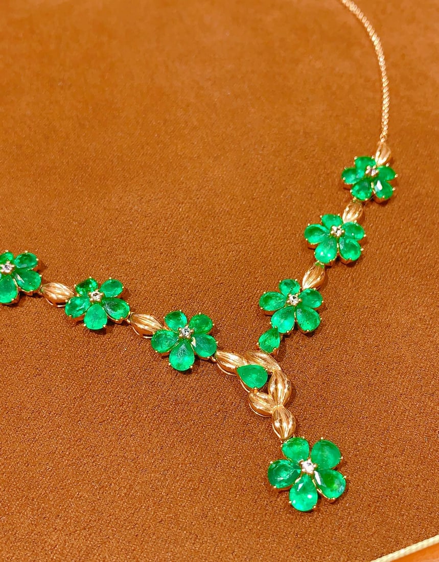 18K gold emerald necklace - 3