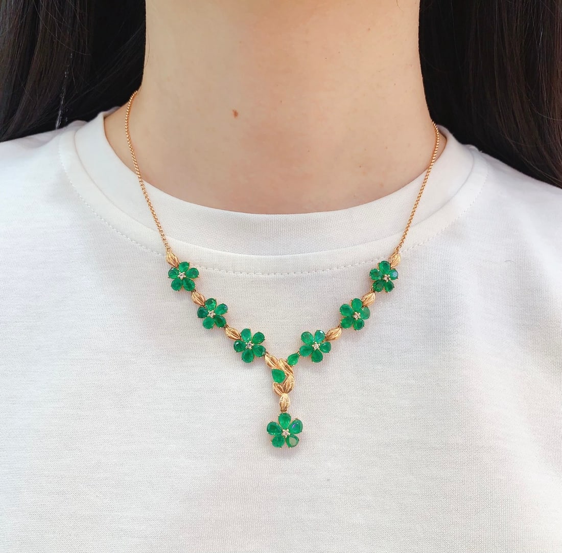 18K gold emerald necklace - 5