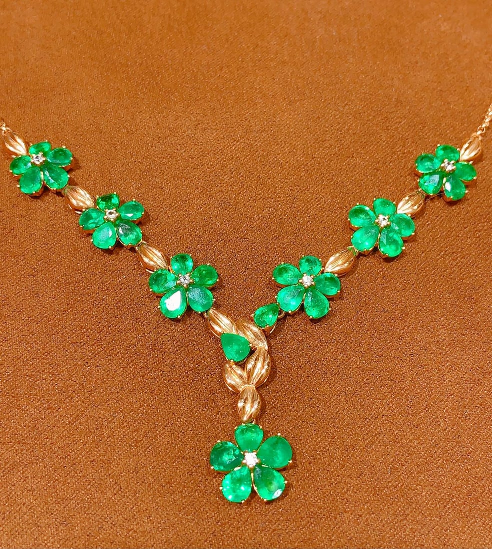 18K gold emerald necklace - 6
