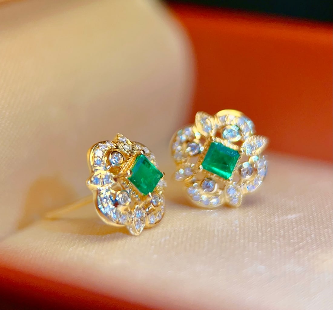 18K gold emerald earrings - 3