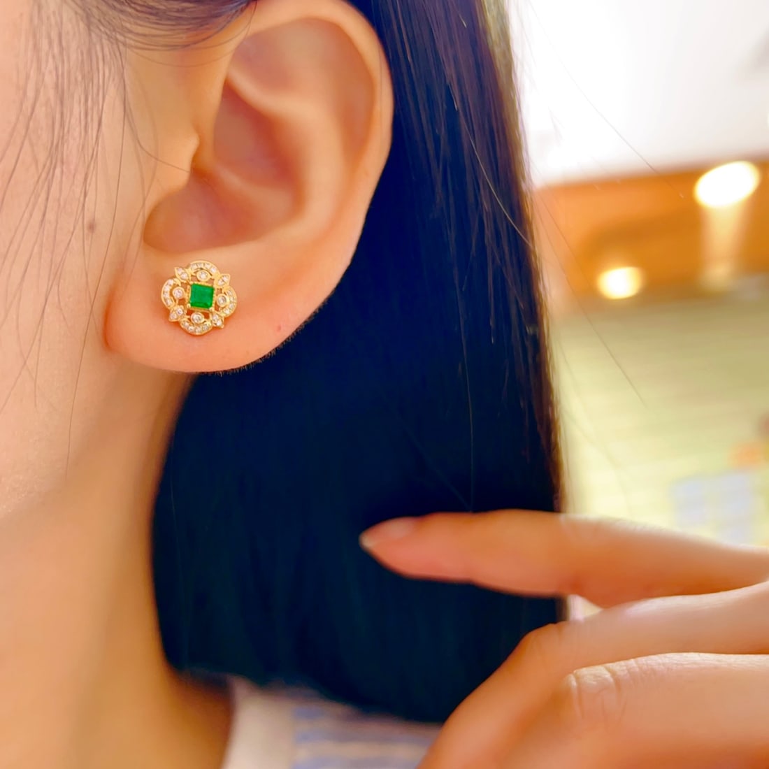18K gold emerald earrings - 6