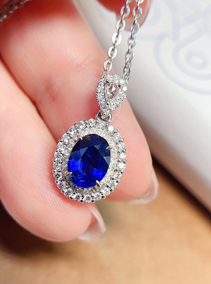18K gold sapphire pendant (chain not included) - 4