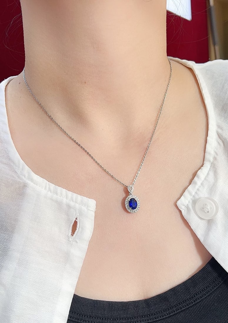 18K gold sapphire pendant (chain not included) - 5