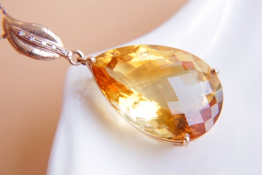 18K Gold Yellow Crystal Pendant (chain not included) - 2