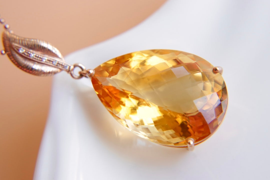 18K Gold Yellow Crystal Pendant (chain not included) - 3
