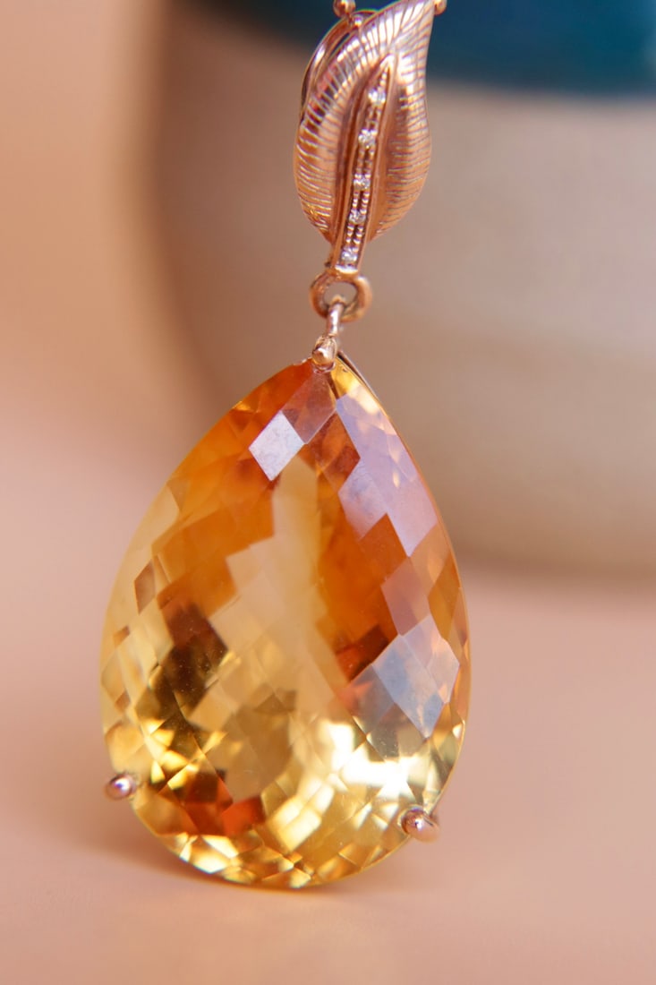 18K Gold Yellow Crystal Pendant (chain not included) - 4