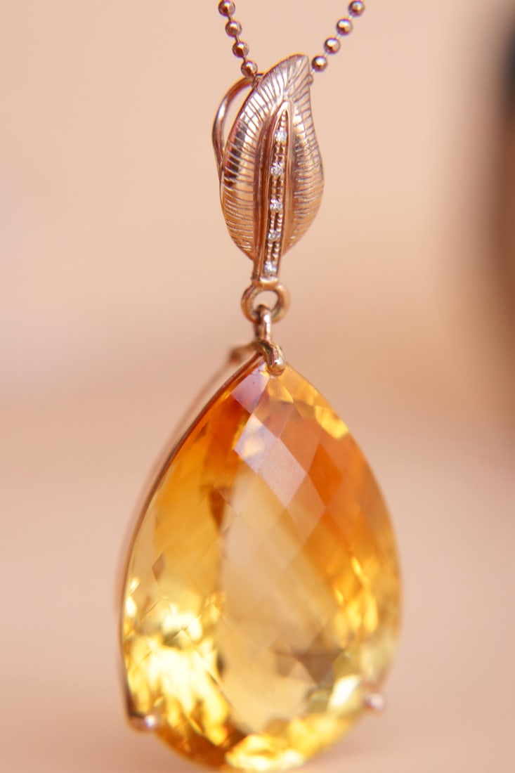 18K Gold Yellow Crystal Pendant (chain not included) - 5