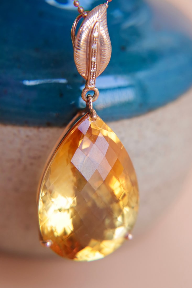 18K Gold Yellow Crystal Pendant (chain not included) - 6