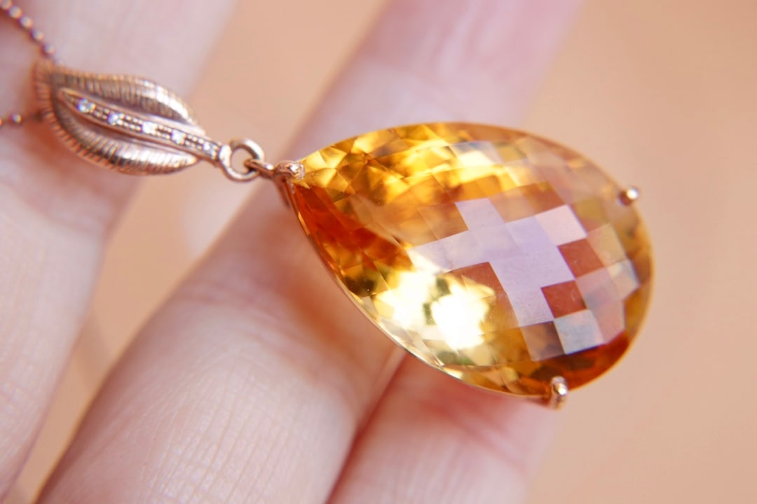 18K Gold Yellow Crystal Pendant (chain not included) - 7