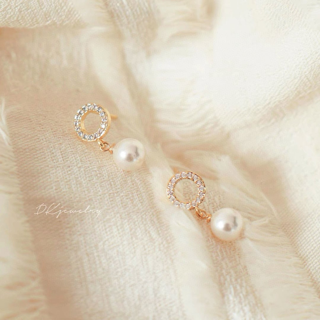18K gold diamond pearl earrings - 5