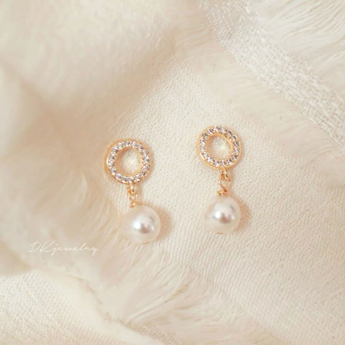 18K gold diamond pearl earrings - 6