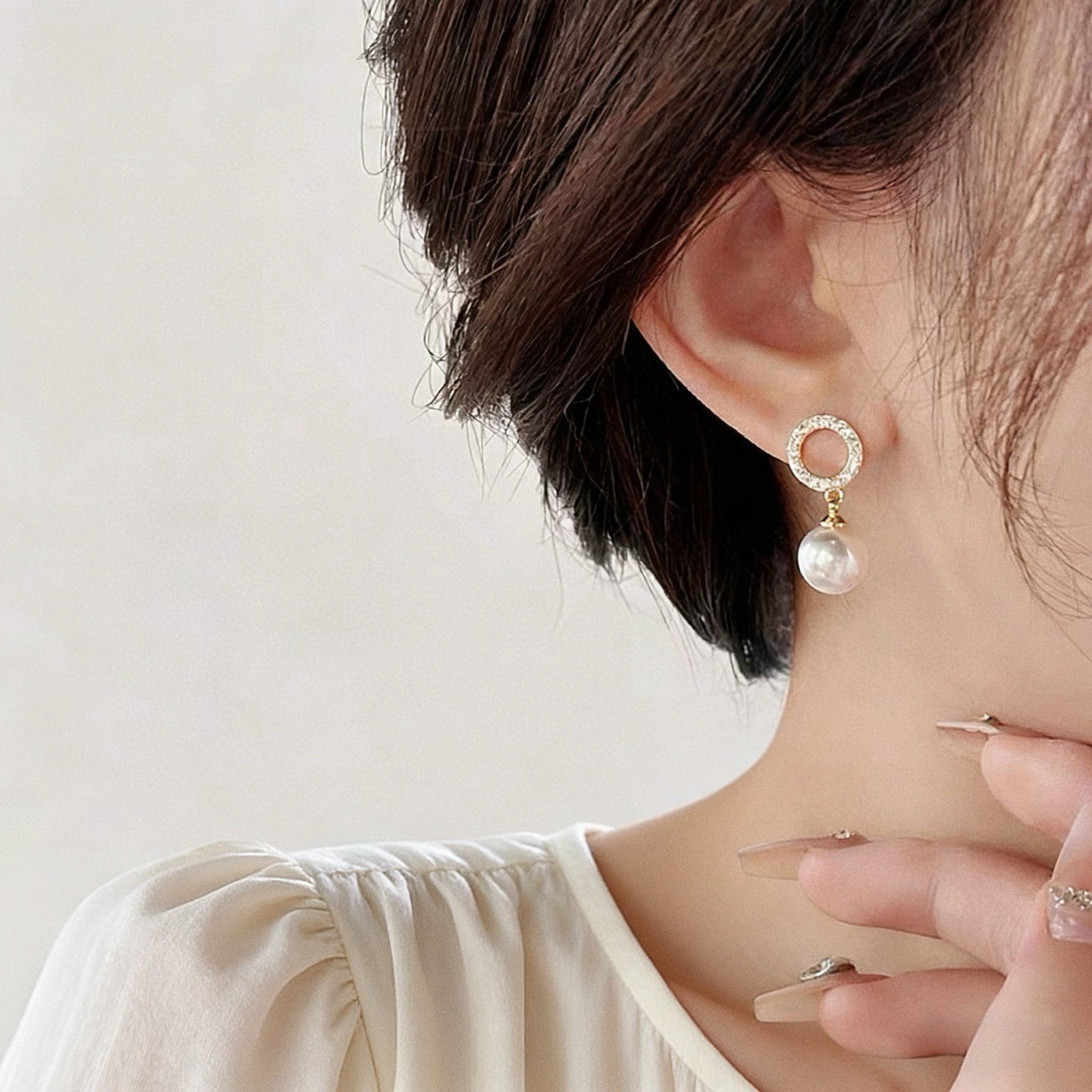 18K gold diamond pearl earrings - 8