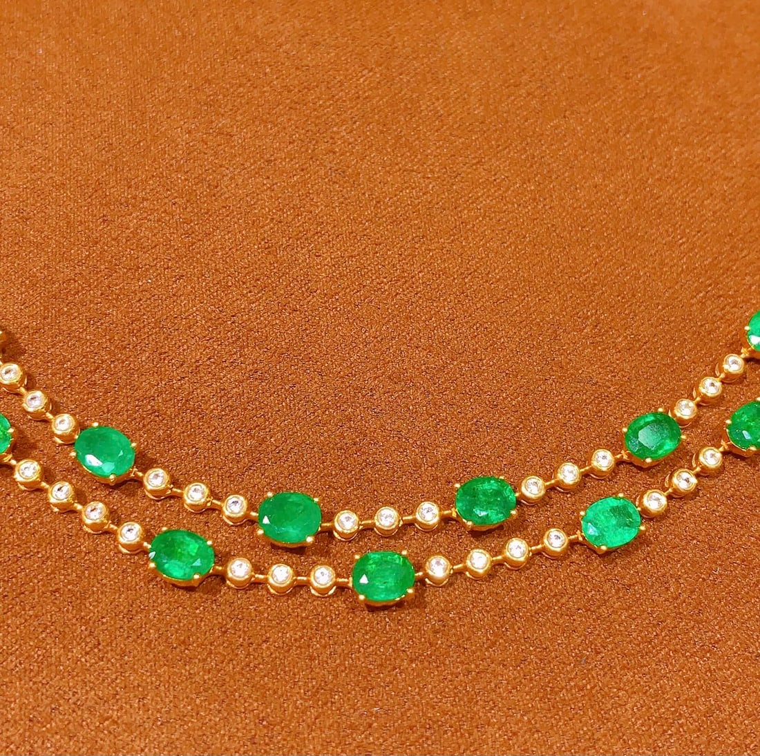 18K gold natural emerald necklace - 2